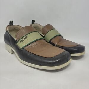 Miu Miu Shoes Mens 6.5 Brown Green Leather Colorblock Loafers Slip On Sporty